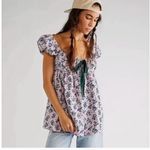 Free People Gaia Printed Lilac Floral Corduroy Bow Tunic Size XS Photo 10