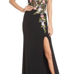 Blondie Nites Floral Embroidered Strapless Gown Black Mesh Corset Formal Dress Photo 0