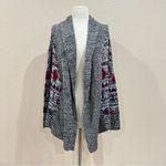 Roxy Grey Knit Cardigan with Geometric Designs Size Medium Photo 5