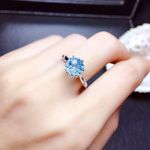 18K White Gold Plated Adjustable Blue Crystal Aquamarine Sapphire Ring for Women Photo 4