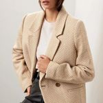 ANINE BING ππ Tweed Double Breasted Fishbone Blazer ~ Tan & Cream XL Photo 5