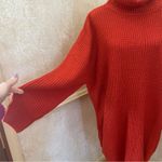 Micha Lounge Balloon Sleeve Turtleneck Chunky Knit Sweater Dress Red Orange Sz L Size L Photo 2