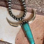 New Blue and Silver Longhorn Pendant on 18” Beaded Navajo Style Chain Photo 2