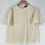 EXPRESS Elegant Cream Chiffon Blouse with Scalloped Edges Short Flutter Sleeves Photo 0