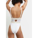 River Island NWT  Women's White Gold Sequined Embroidered Plunge Swimsuit, sz 2 Photo 3