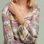 Maeve  Anthropologie‎ Floral Striped Blouse Small Long Sleeve Boho Relax Career Photo 0