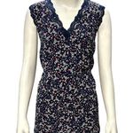 CCC Floral Sleeveless Blouse With Lace Trim V Neck Navy Size XL Photo 0