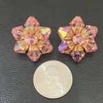 Vintage 60’s Pink Aurora Borealis AB Crystal Flower Cluster Clip On Earrings Photo 4