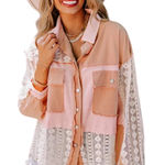 POL oversized jacket patchwork boho lace denim crochet pink pocket mesh size S Photo 0