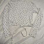 Brandy Melville  Floral Wrap Top Long Sleeve V Neck White Black Cute Photo 1