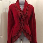 Whimsygoth Red Burgundy ruffle midi cardigan sweater jacket long sleeve button Front Size L Photo 1