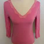Gap  Pink Long Sleeve Lace Trim Tee Lyocel & Spandex Size M Photo 0