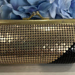 Vintage Gold Mesh Clutch Evening Bag Kiss‎ Lock Party Purse Small Photo 0