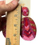 NWT KAY LEE NEW YORK Earrings Red Pink Gold Dangle Beaded Statement Oval Boho Photo 1