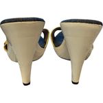 BCBGirls New BCBG Denim / Gold Buckles Mule Heels Pumps Shoes Boho Chic Y2K 70’s Size 7 Photo 4