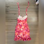 NEW Watercolor Halter Backless Ruffle Trim Bodycon Mini Dress S Pink Photo 4