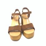 Made in Italy Brown Leather Platform Slingback Sandal Wood Chunky Heel Size 9 Photo 2