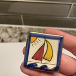 Hand Made Hand Crafted Ceramic Brooch Pin Sailboat Boat Hand Painted Photo 5