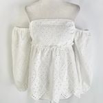 Misa New Eyelet Off The Shoulder Puff Sleeve Babydoll Top Sera White Size Small Photo 7