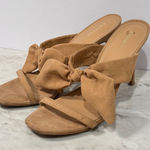 EXPRESS  Womens Heels Mules Slides Stiletto Bow Sandal‎ Size 9.5 Beige wedding Photo 0