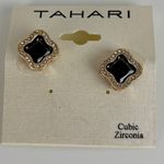 Tahari  Black and Gold Stud Cubic Zirconia Earrings Photo 0