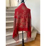Pashmina  Silk Cashmere Red Blue Metallic Gold Peacock Wrap Scarf Photo 1
