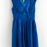 J.Crew Womens 100 % Silk Sleeveless V Neck Pockets Tank Dress Ocean Blue Sz 6 Photo 2