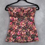 Arizona Black Floral Smock Ruffle Halter Tie Swim Boho Beach Tankini Top S Small Photo 0