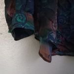 Punch Vintage L Silk Button Down Volcano Sun Pattern Top Blouse Turquoise Tan Green Size L Photo 12