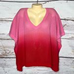 Talbots  M/L Pink & Red Ombre V-Neckline Open Weave Crochet Knit Poncho Top Photo 0