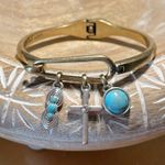 Lucky Brand Gold Hinged Turquoise Charm Bangle Bracelet Photo 1
