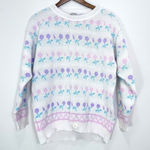 Vintage Grannycore Pastel Flower White Pink Purple 80s Crewneck Sweater Size‎ L Size L Photo 0
