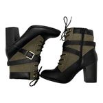 Apt. 9  Green and Black Ankle Boots with Chunky Heels and Lace-Up Design Photo 4