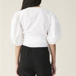 Ganni  Womens White V Neck Wrap Top Three Quarter Puff Sleeve Size Small Photo 11