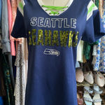 NFL Seattle Seahawks Jersey-style lace-up neckline top. SEAHAWKS in green sequins. Photo 0