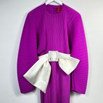 Solace London Tanzy Fuchsia Pleated White Bow Long Sleeve Mini Cocktail Dress Photo 10