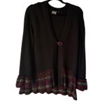 Z Cardigan Black Knit Sweater Ruffle Hem Unique Button Detail XL Boho Cottage Photo 0