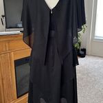 VTG 70s Gilberti Handkerchief Hem Floral Chiffon Semi Sheer Dress Fits Medium Black Photo 2