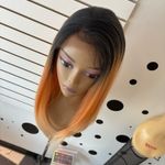 Full lace human hair blend wig, coral with dark roots Orange Size undefined Photo 3
