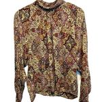 Vintage Michii Moon For Sanyo Silk Paisley Printed Blouse Sz 12 Purple Photo 0