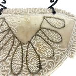 Vintage Hand Beaded Art Deco Clutch Wristlet Half Moon Shell Shape Ivory Bell Photo 4
