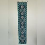 Halston III Vintage Silk Scarf Teal and White Geometric Silver Shimmer Boho Blue Photo 7