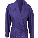 Vintage Otello Pelle Trench Coat Purple Double Breasted Oversized 80s Size 9/10 Photo 1