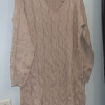 Women's Fall Oversized Sweater Dress Long Sleeve Vneck Chunky Cable Knit Tan Size L Photo 0