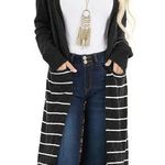 BLACK WITH WHITE STRIPES POCKETED LONG CARDIGAN MEDIUM 8 Photo 0