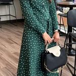 Boden Laura Polka Dot Jersey Midi Shirt Dress Size 12L Forest Green Long Sleeve Photo 1