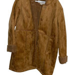 Westbound Tan Faux Suede Hooded Button Up Coat Sherpa‎ Lined Warm Jacket Outerwear L Photo 0