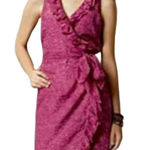 Loft Ann Taylor Ruffle Wrap Dress Pink Purple Cheetah Animal Print Fully Lined 0 Photo 0