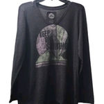 Life is Good Graphic Tee Long Sleeve V-Neck Keep Shining Top Gray Photo 0