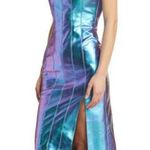 NWT Somethingnew Revolve metallic Iridescent Heather midi faux leather dress L Blue Size L Photo 5